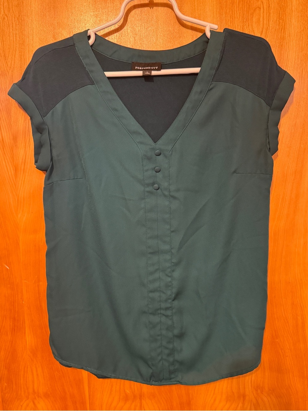 Fortune + Ivy Forest Green V-Neck Short Sleeve Blouse